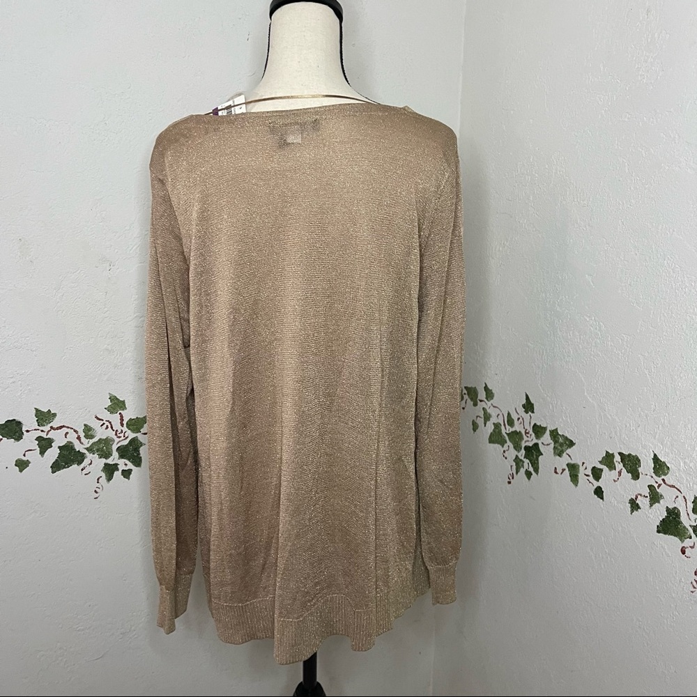 International Concepts INC Womens Gold Metallic Long Sleeve Scoop Neck Faux Wrap - Picture 12 of 15